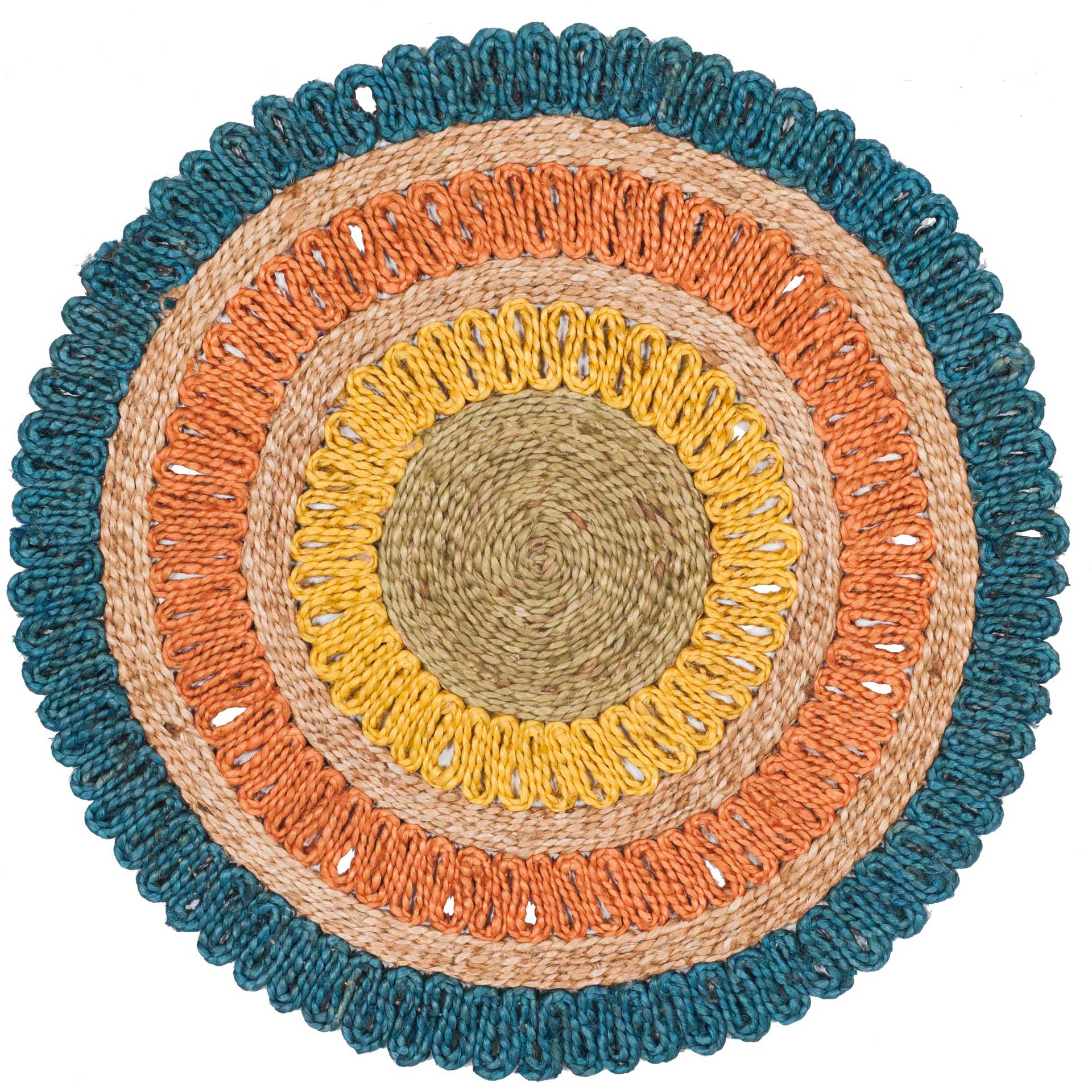 Natural Fiber Blue/Multi Round Rug