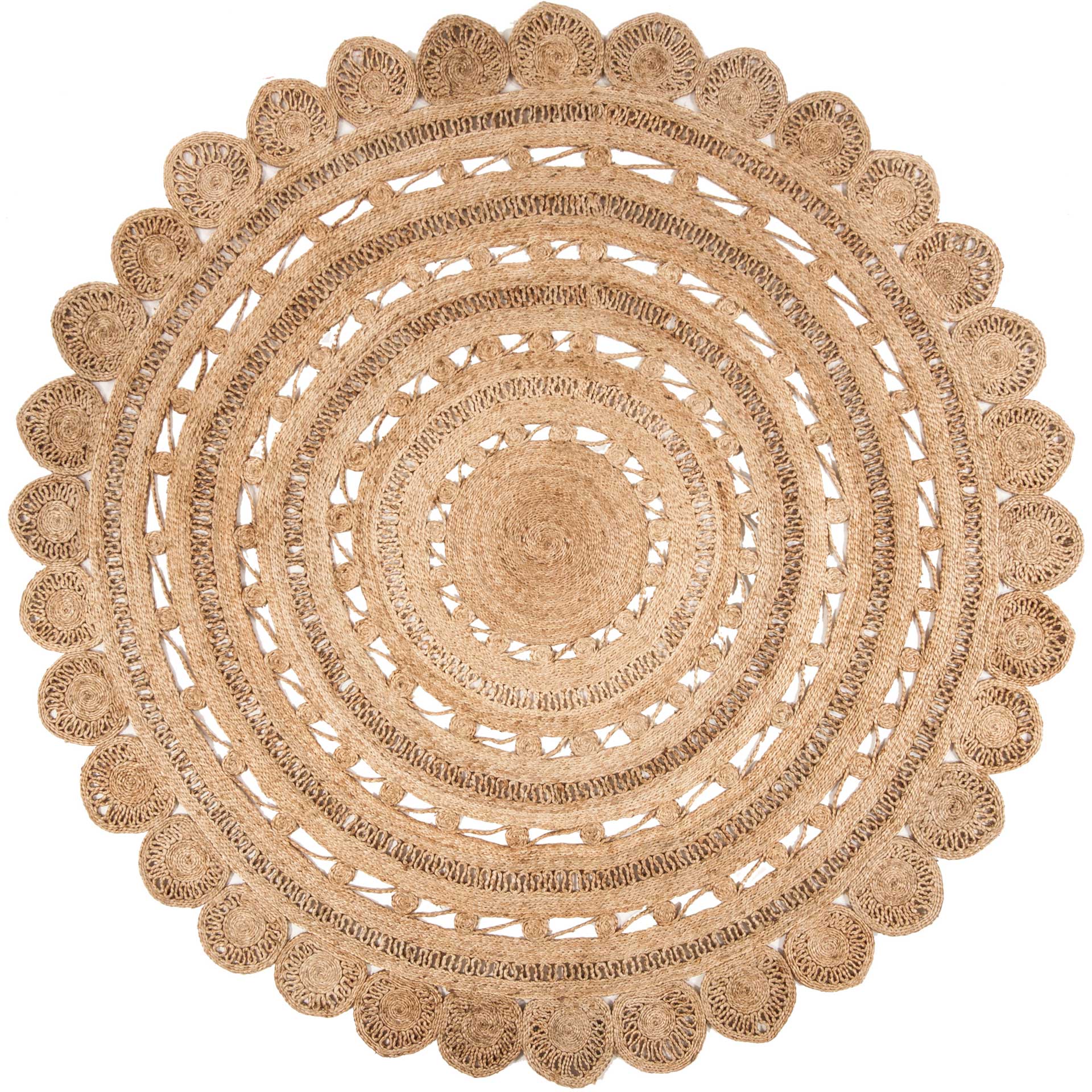 Natural Fiber Floral Natural Round Rug