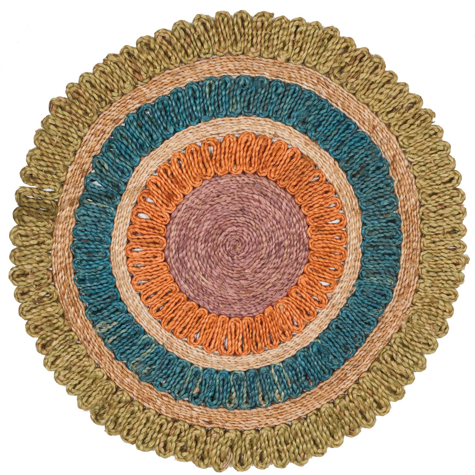 Natural Fiber Green/Multi Round Rug