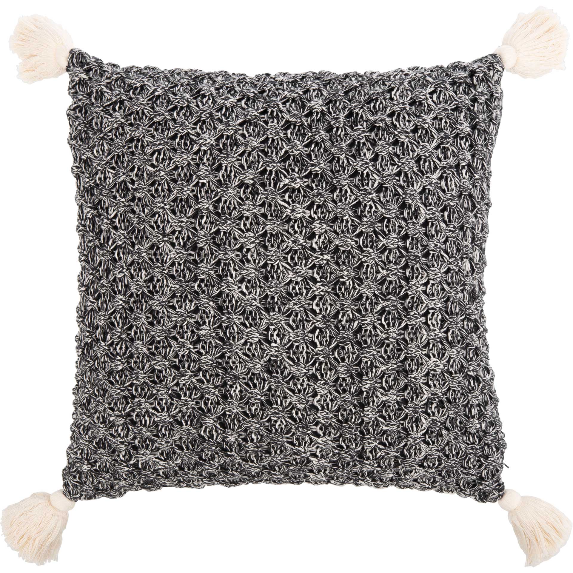 Peak Knit Tassel Pillow Black/Natural