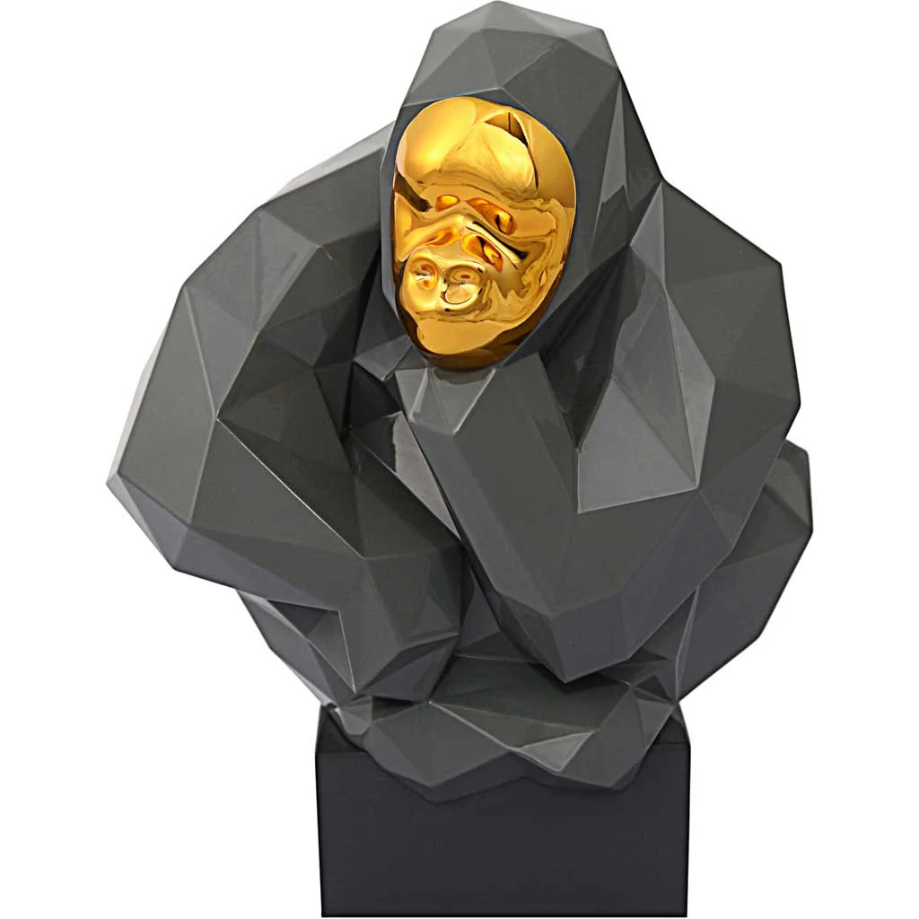 Pondering Ape Sculpture Gray/Gold