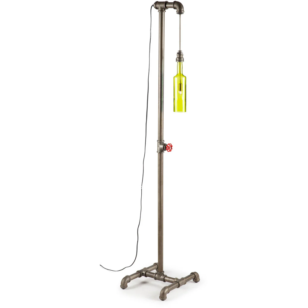 Port Huron Floor Lamp Brass & Green Glass