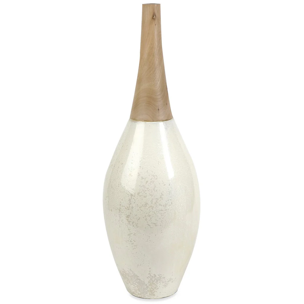 Pottawatomie Large Ceramic and Wood Vase