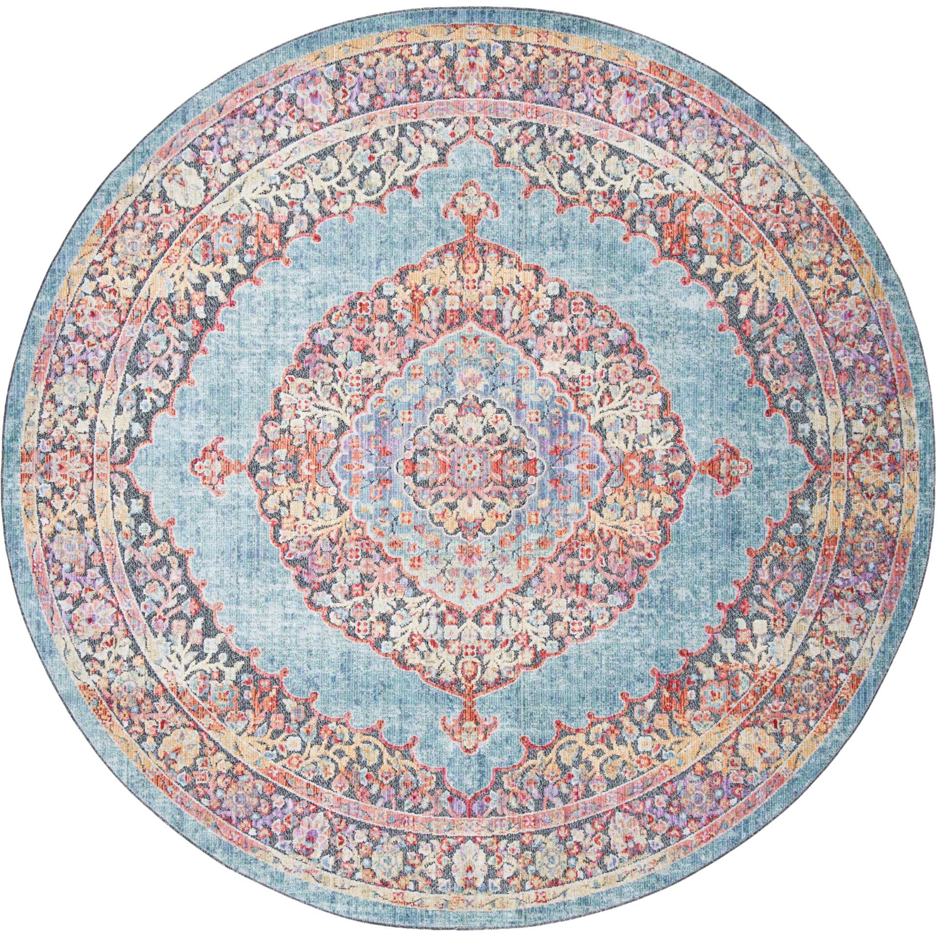 Provance Aqua/Black Round Rug