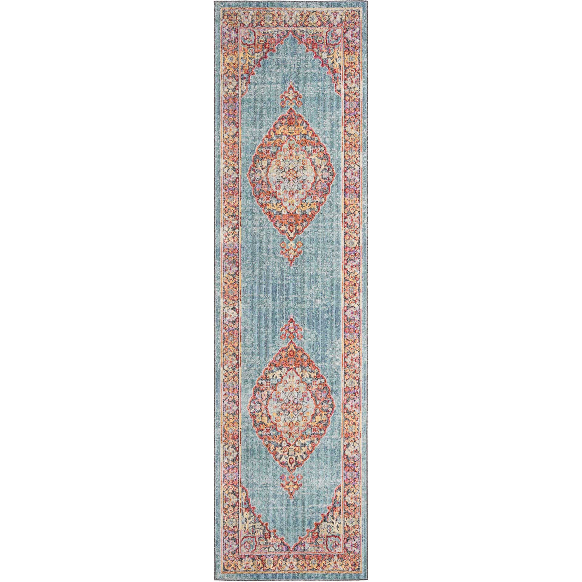Provance Aqua/Black Runner Rug