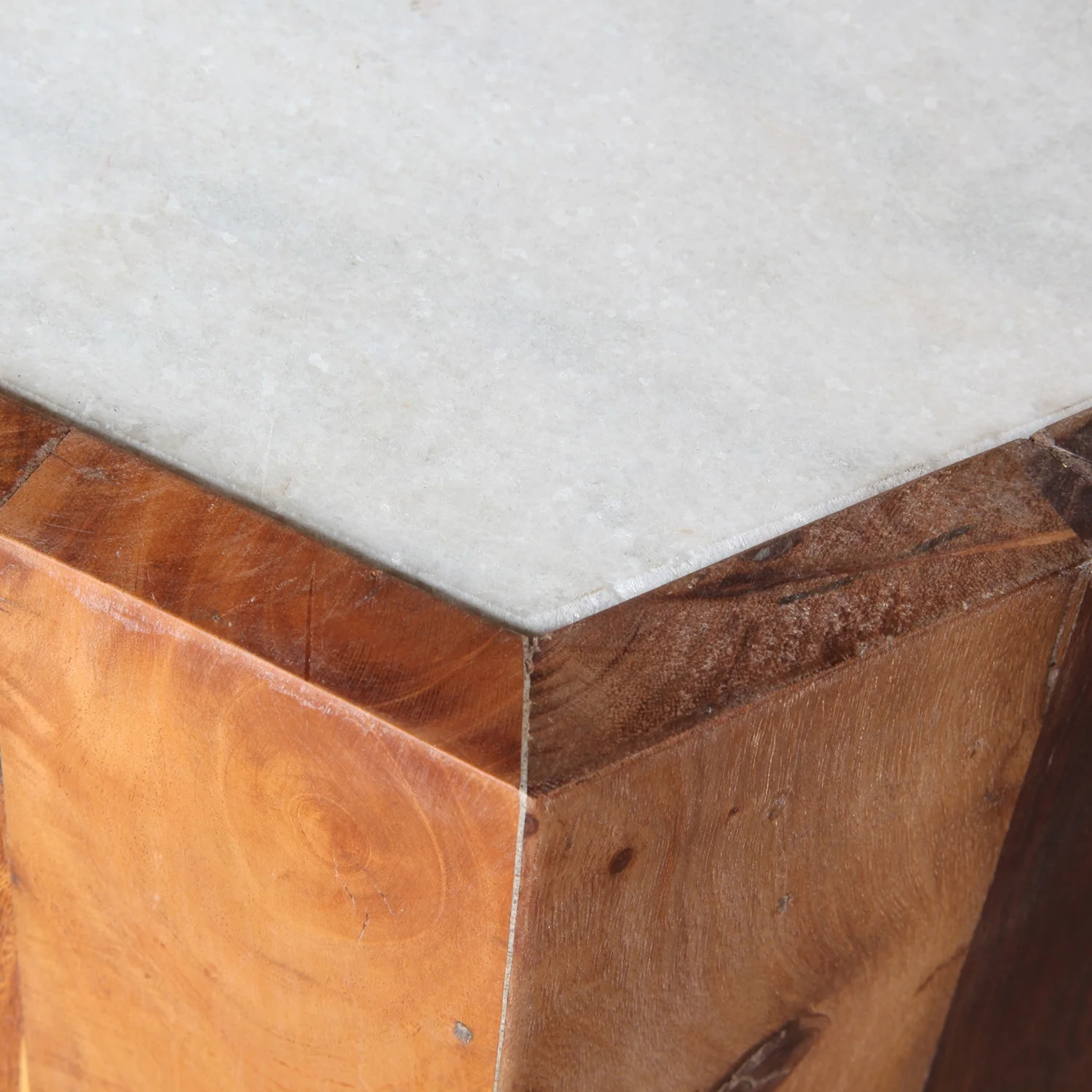 Reclaimed Wood Hexagon Marble Top Table - Image 3