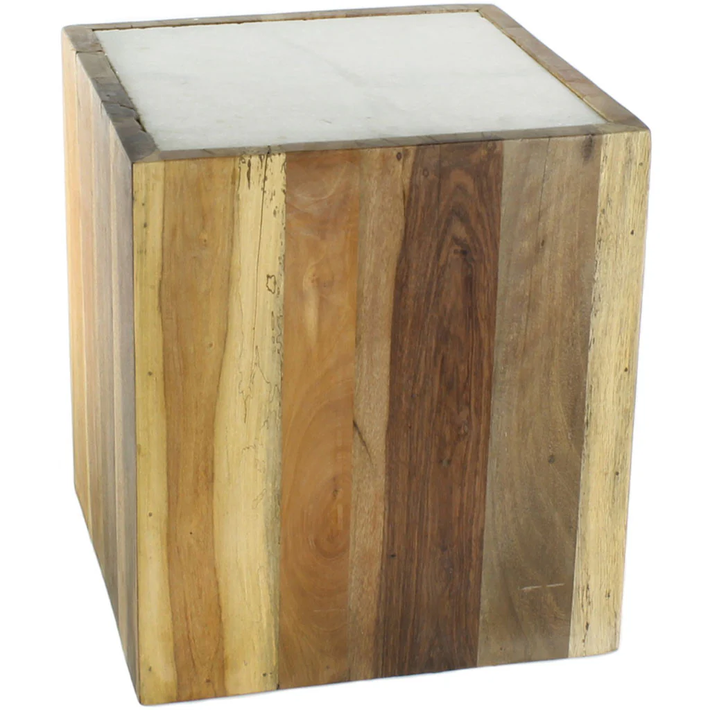 Reclaimed Wood Square Marble Top Table