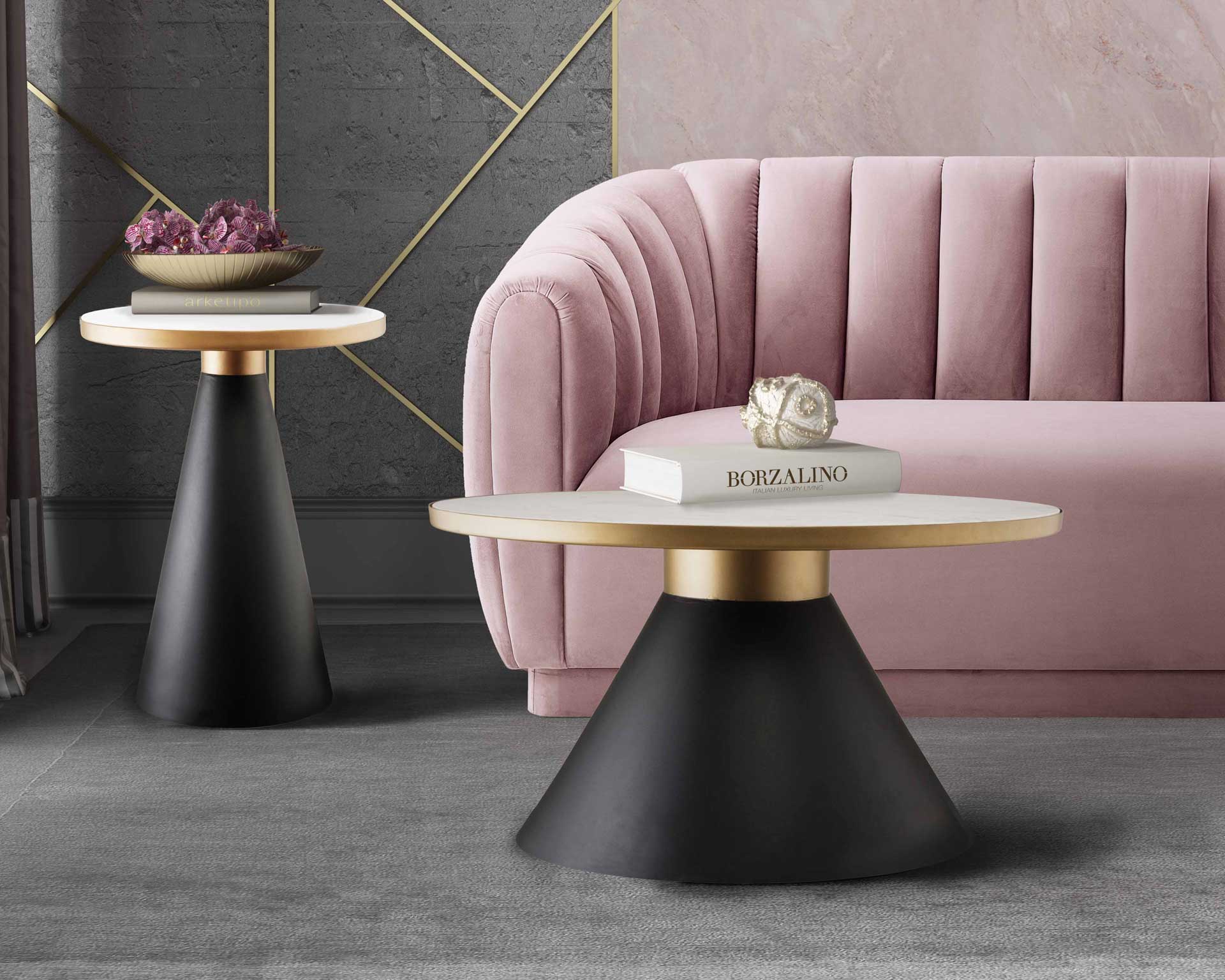 Ricky Marble Side Table Black/Gold/White - Image 5