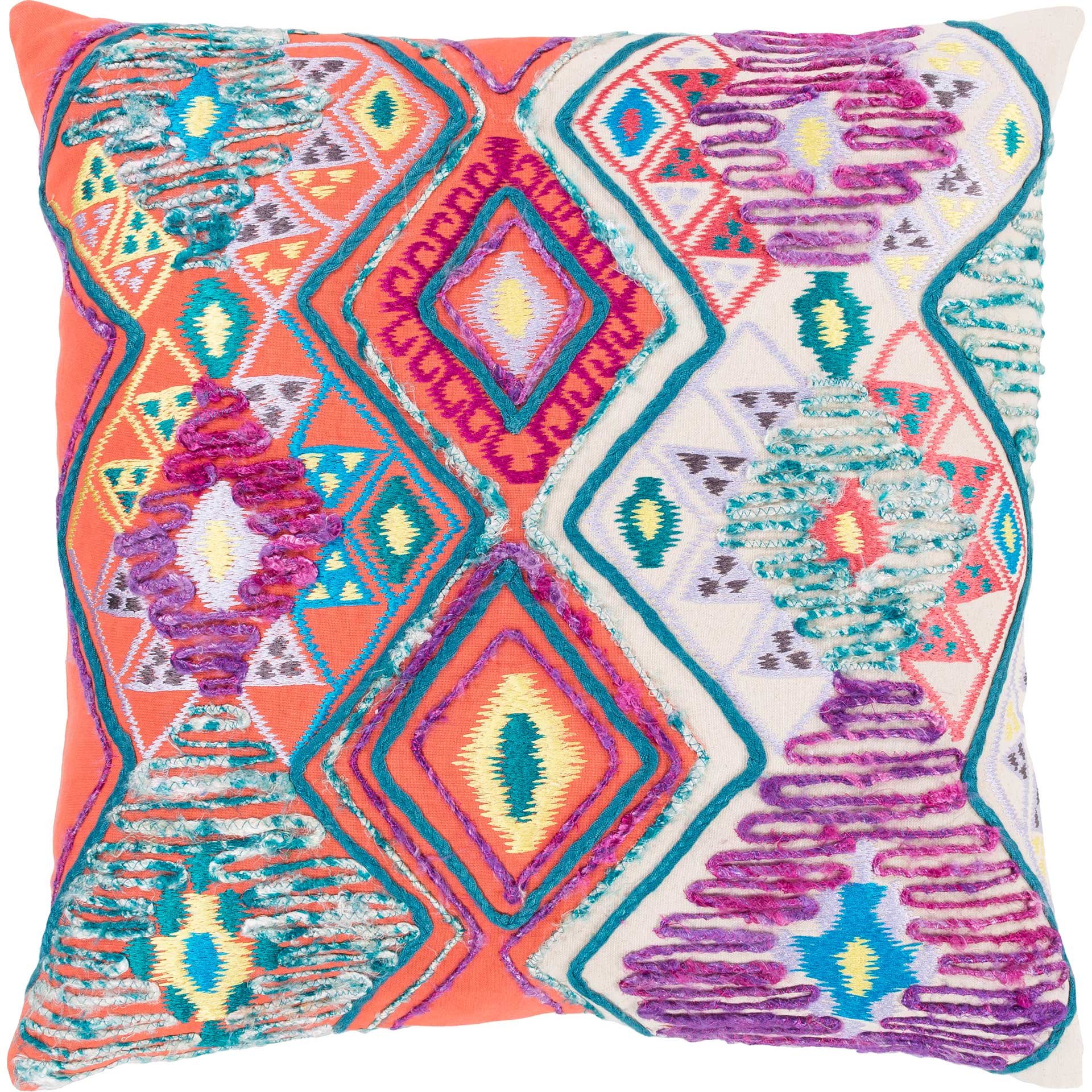 Spencer Pillow Emerald/Ivory/Bright Orange