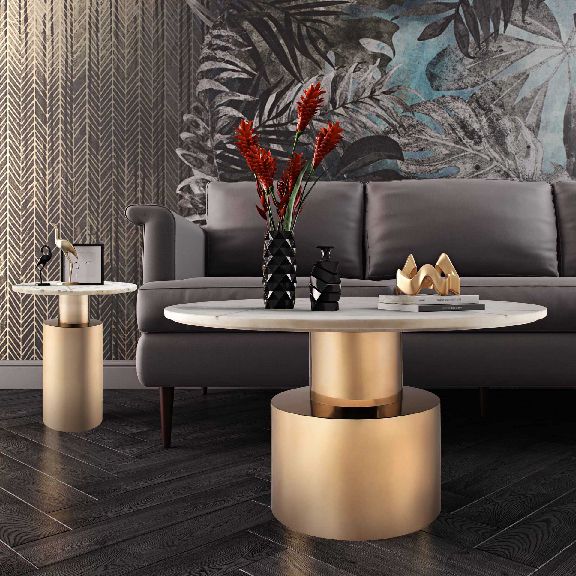 Terrence Marble Side Table Brass/White - Image 6