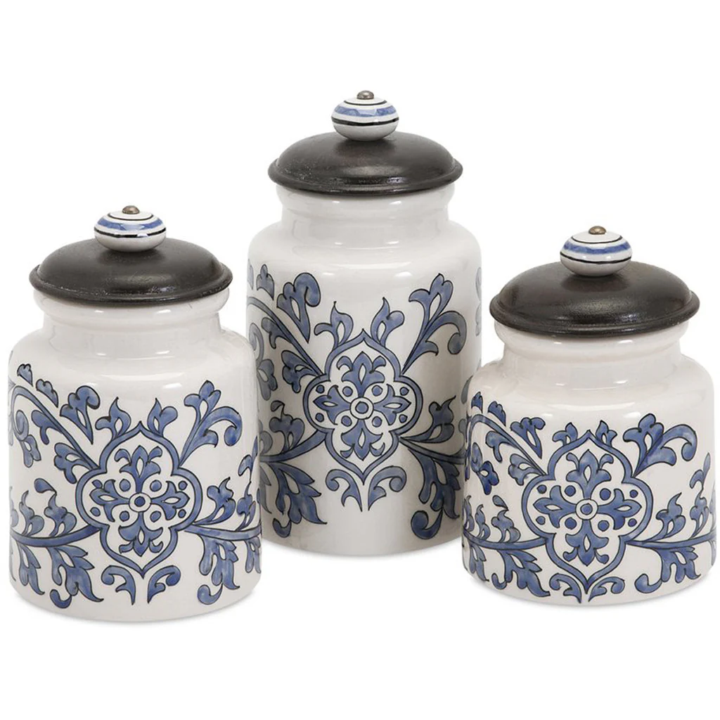 Vermillion Hand-Painted Canisters (Set of 3)