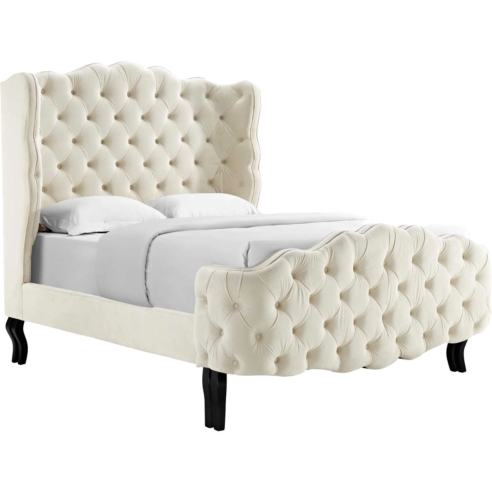 Vintage Velvet Platform Bed Ivory