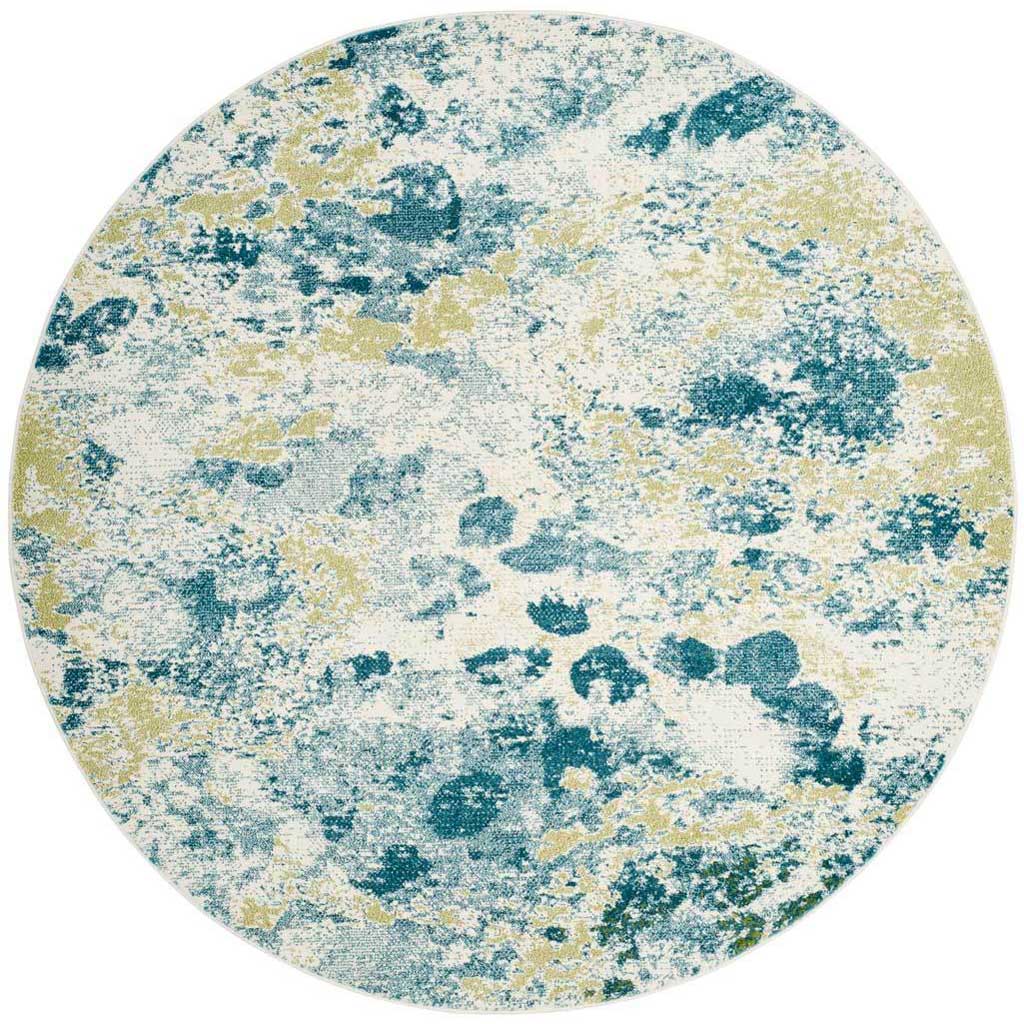 Watercolor Ivory/Light Blue Round Rug