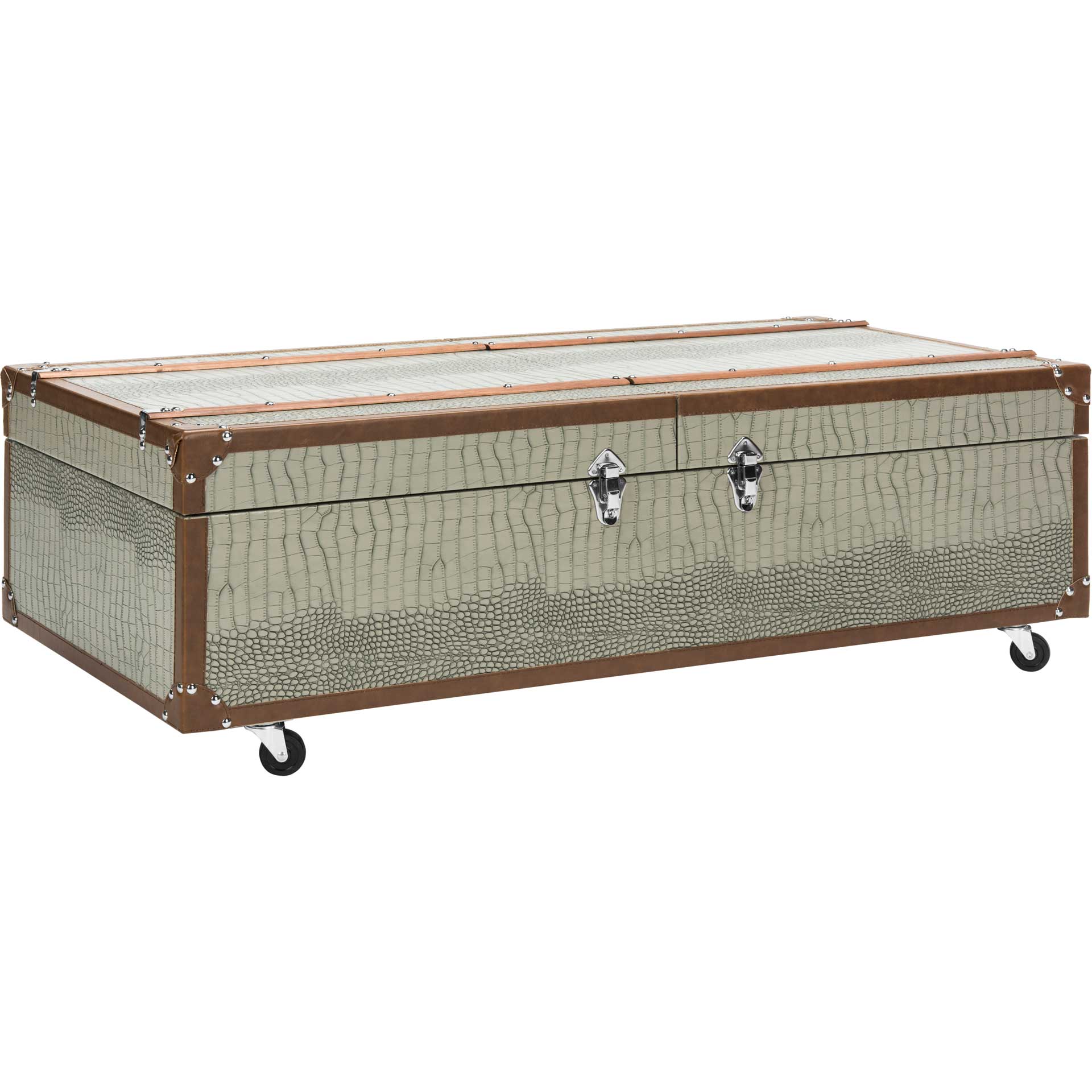 Zoey Coffee Table Storage Trunk With Wine Rack Gray